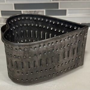 Vintage Primitive Folk Art Punched Tin Footed Heart Shaped Cheese Strainer Mold